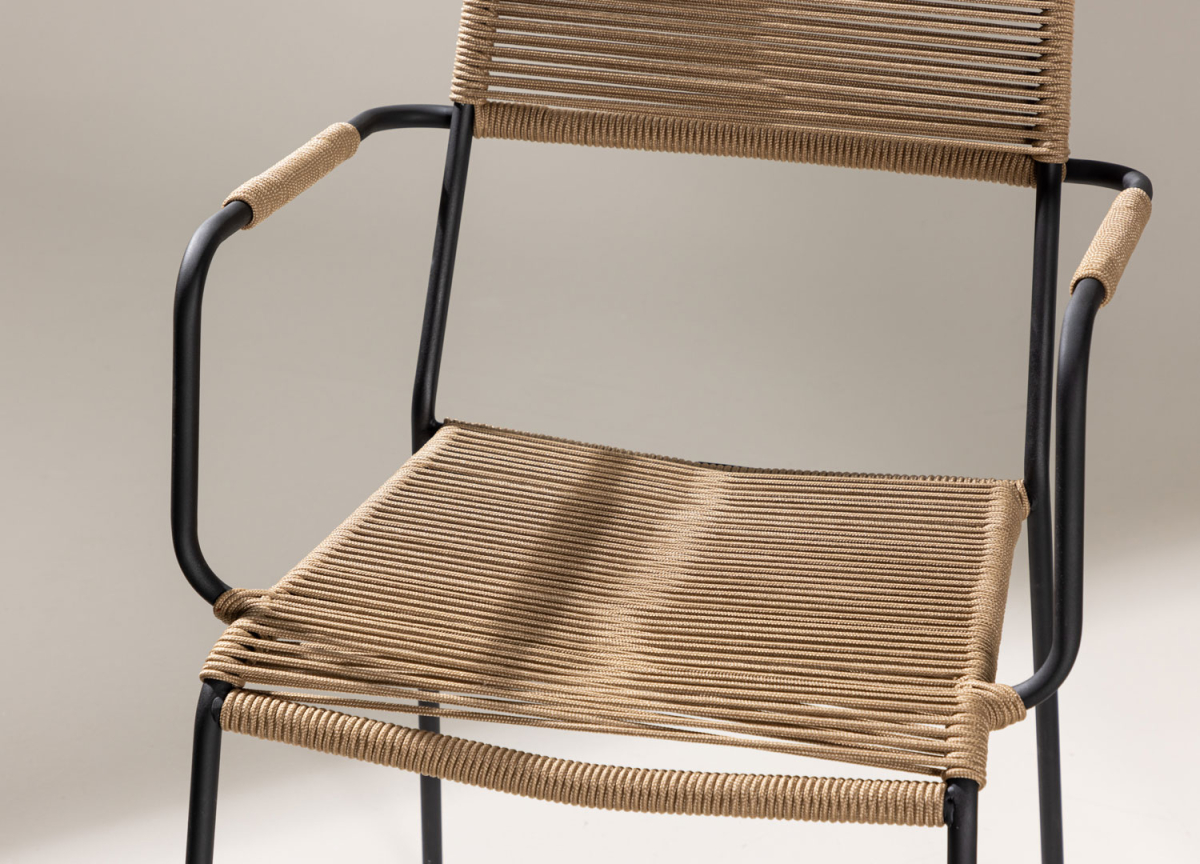 Lot de 2 Chaises de Jardin Noir et Corde Brune