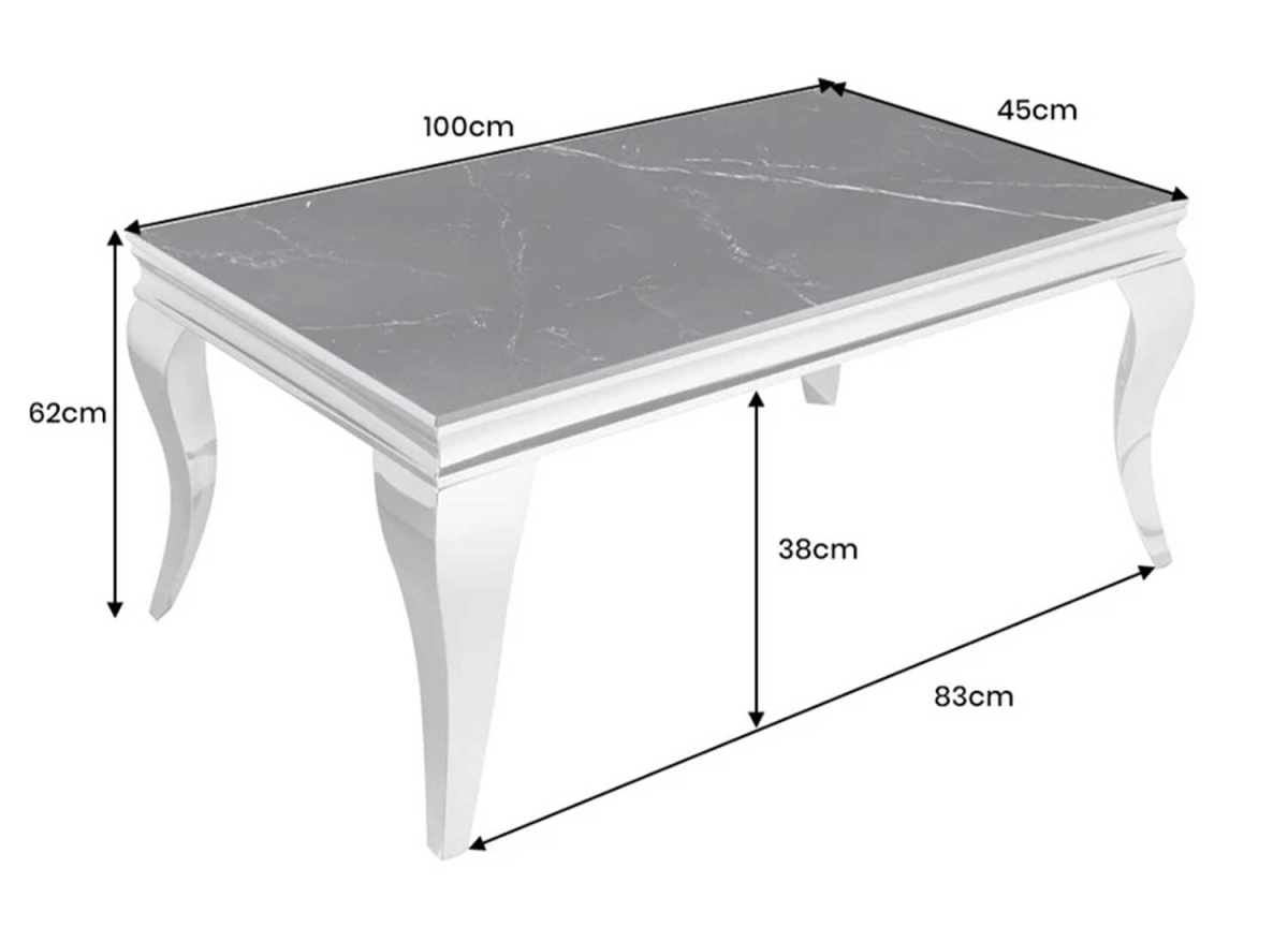 Table Basse 100x60 cm Céramique Marbre Noir et Métal Chromé