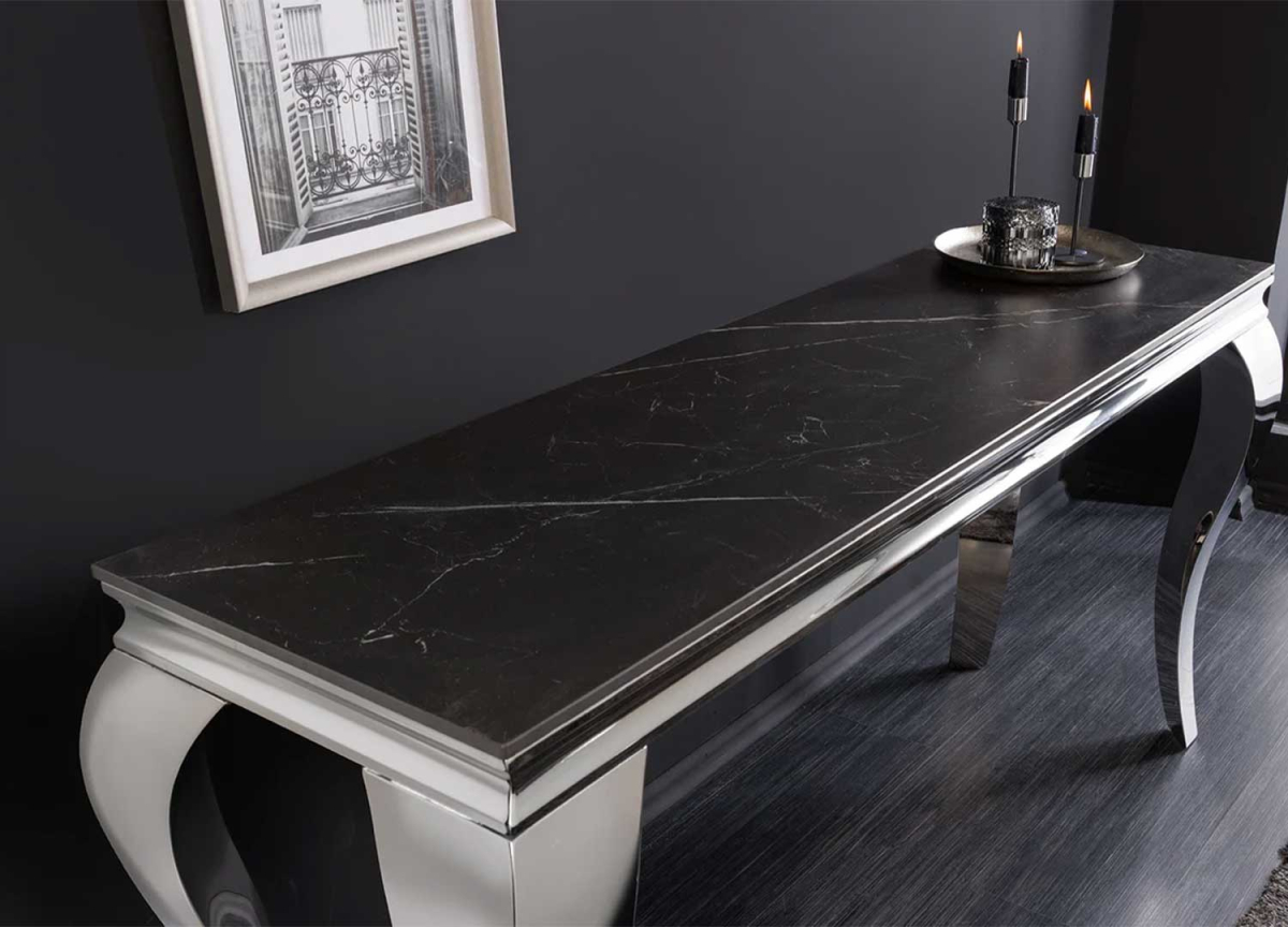 Meuble table console moderne look baroque céramique marbre noir