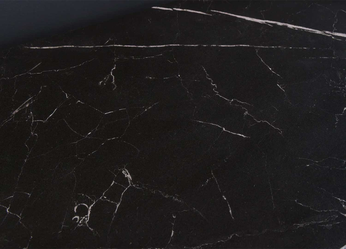 Table Console en Céramique Marbre Noir, Pied Chromé