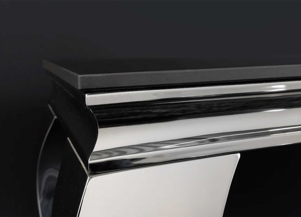 Table Console en Céramique Marbre Noir, Pied Chromé