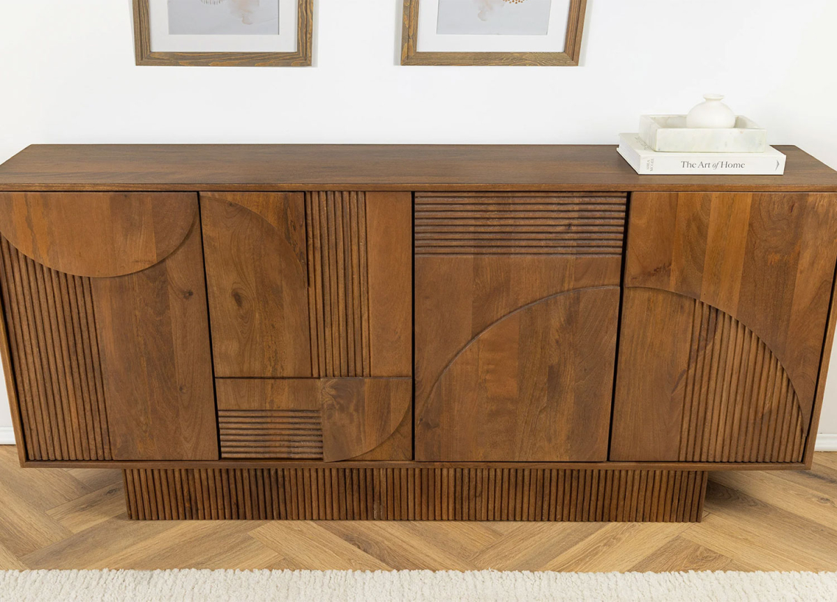 buffet bois de manguier marron façades en 3d
