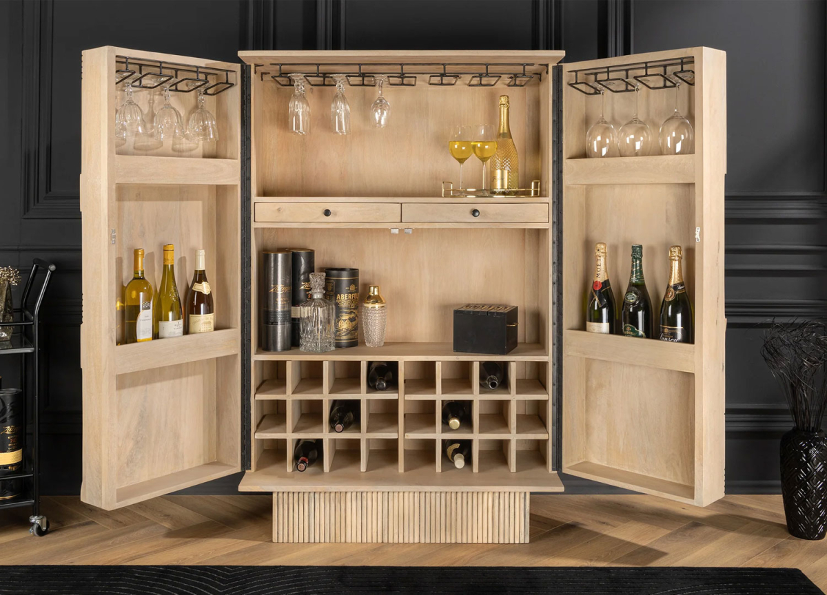 Buffet bar art déco en bois blanchi