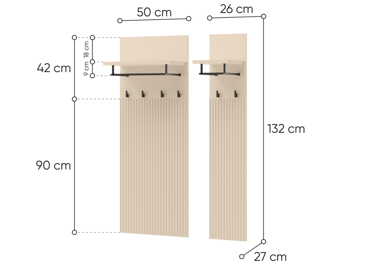 Lot de 2 Porte Manteaux Beige avec Tringles et Crochets