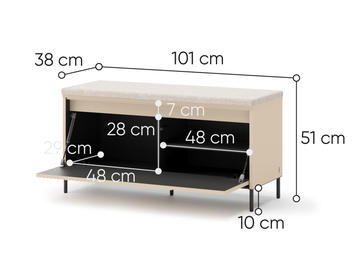 Banc de Couloir 100 cm Beige/Sable LED Intégré