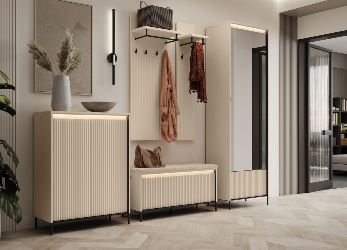 ensemble meubles d'entrée tendance beige sable et noir avec bande led