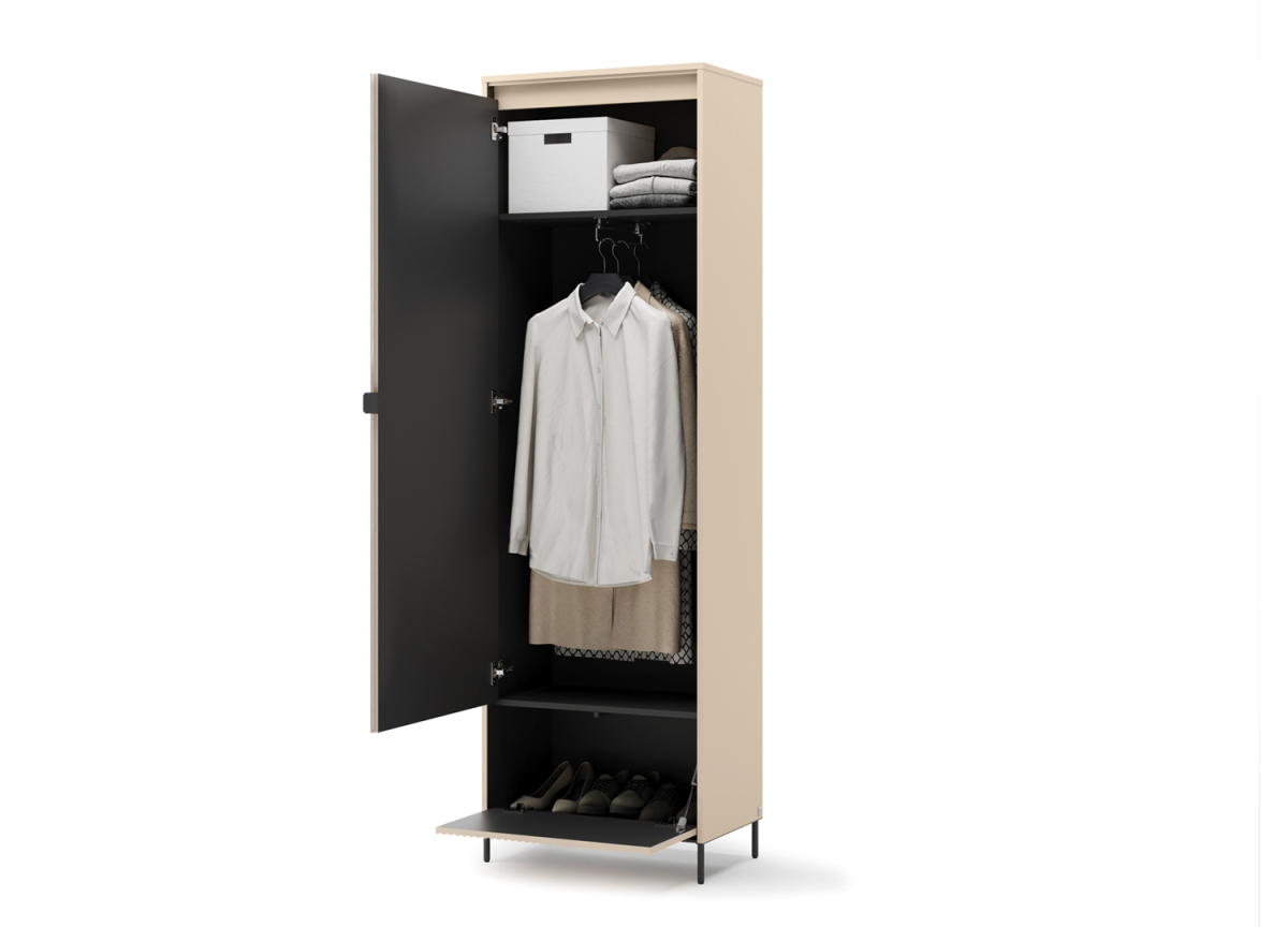 Armoire penderie beige et intérieur noir