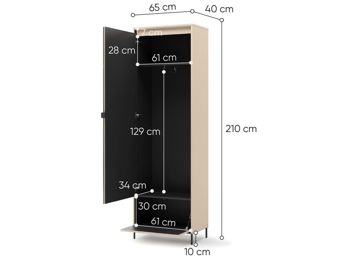Armoire Penderie Beige et Noir avec Miroir
