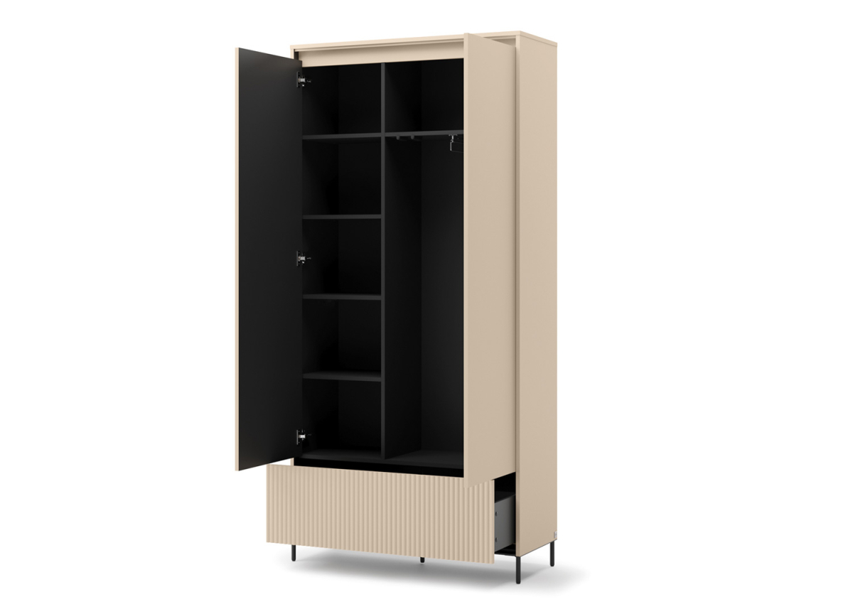 Armoire tendance beige et noir avec bandeau led