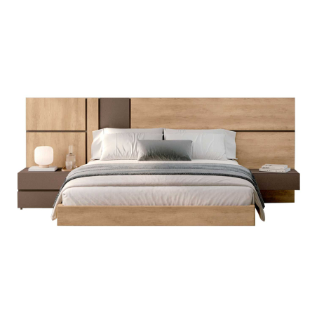 Lit 160 × 200 et 180 × 200 cm avec table de nuit intégré suspendu et éclairage LED