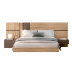 Lit 160 × 200 et 180 × 200 cm avec table de nuit intégré suspendu et éclairage LED