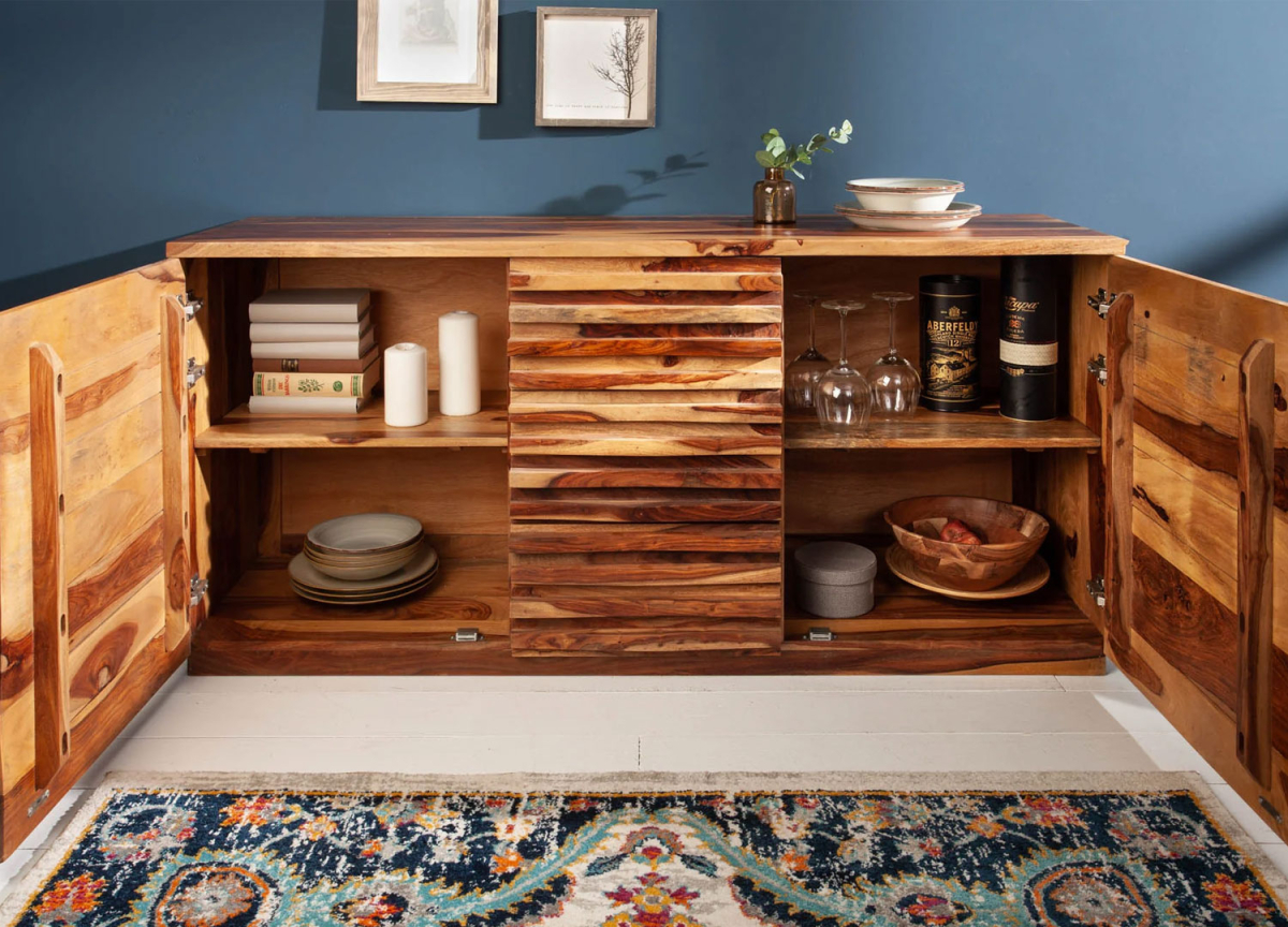 Buffet bois de sesham 2 portes et 3 tiroirs