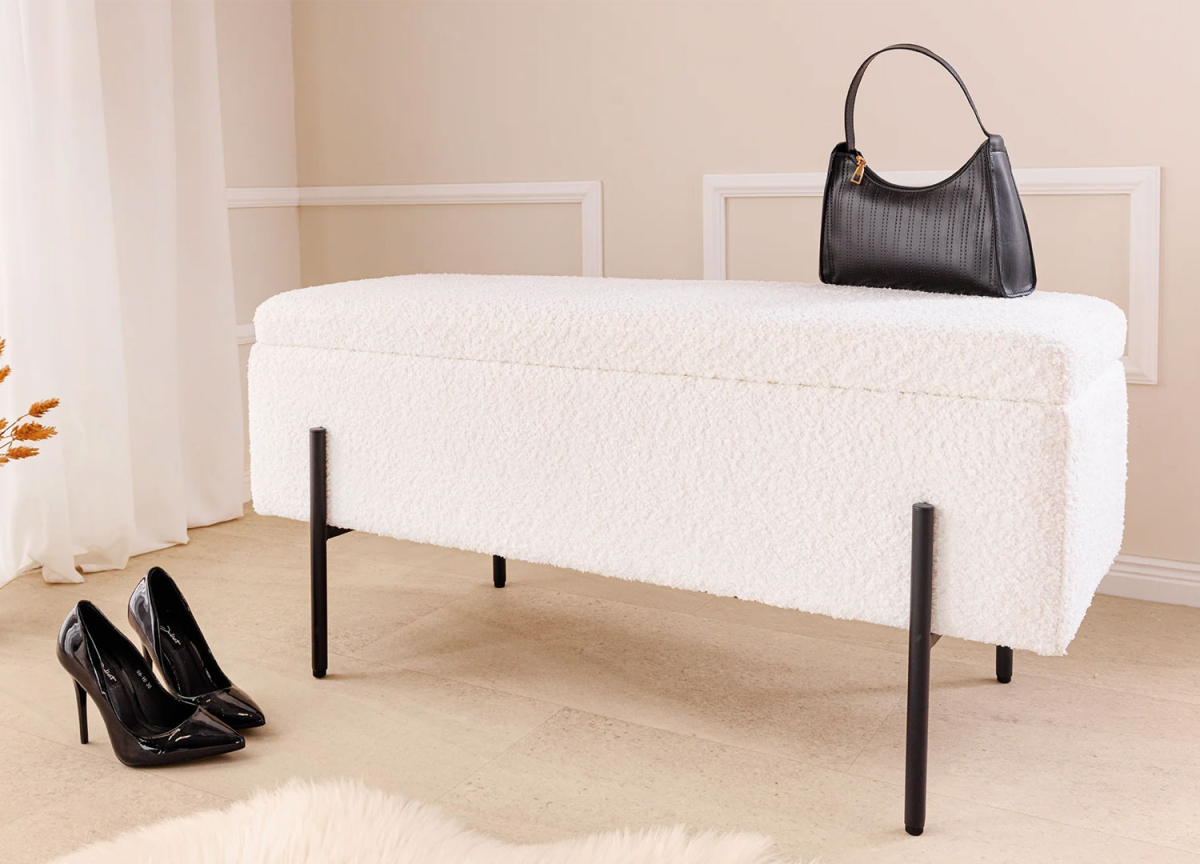 Banc entrée ou couloir en tissu bouclé