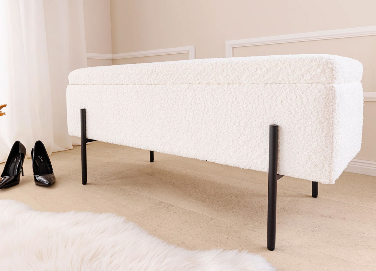 Banquette couloir 100 cm tissu bouclette blanc