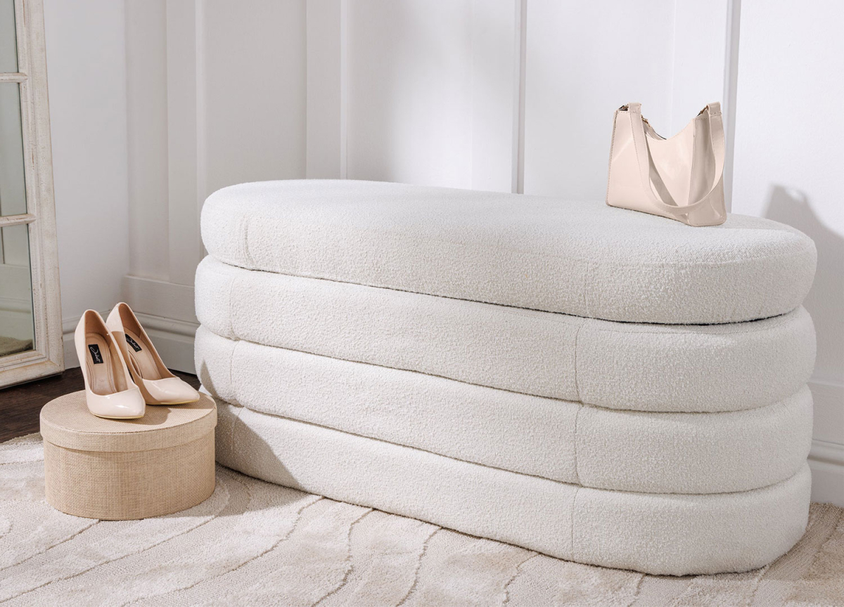 Banquette chambre ou couloir 113 cm tissu teddy