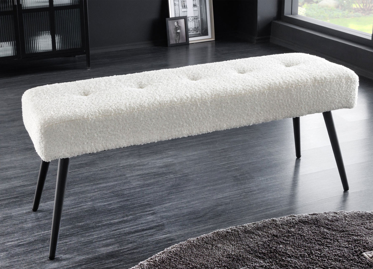 Banc 100 cm tissu bouclé blanc