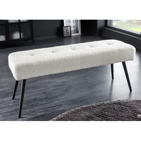 Banc 100 cm tissu bouclé blanc