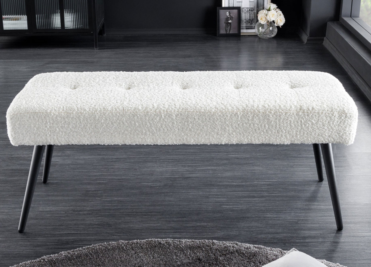 Banc de couloir moderne en tissu teddy blanc