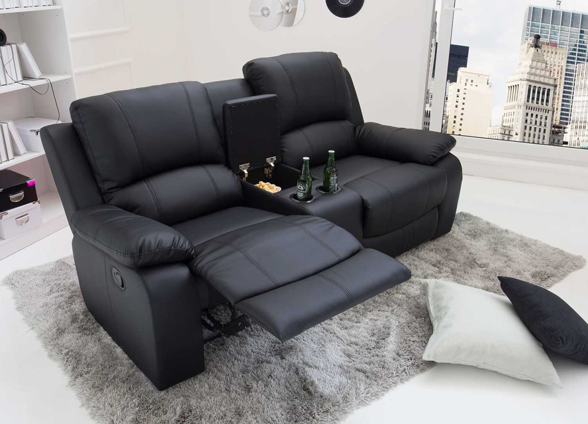 Fauteuil 2 places cinéma simili cuir noir pas cher