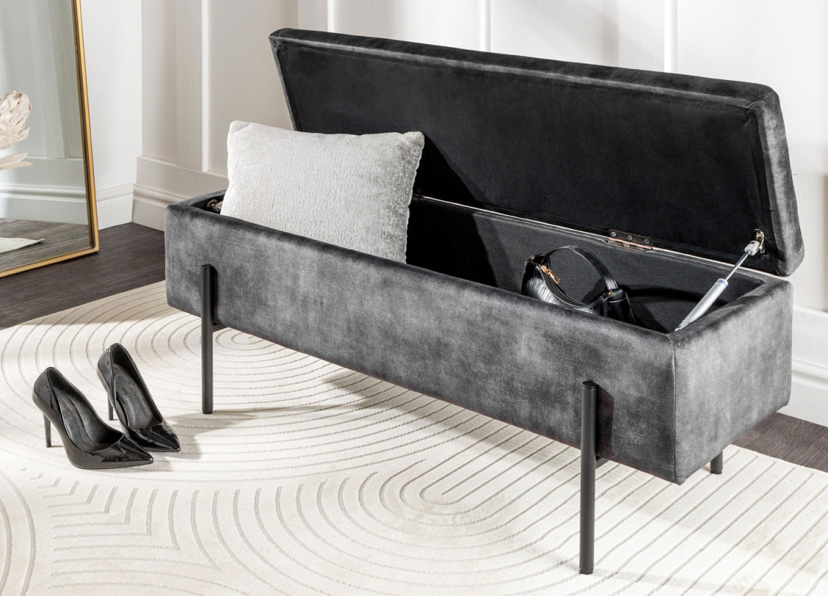 Banc coffre moderne 100 cm en velours gris