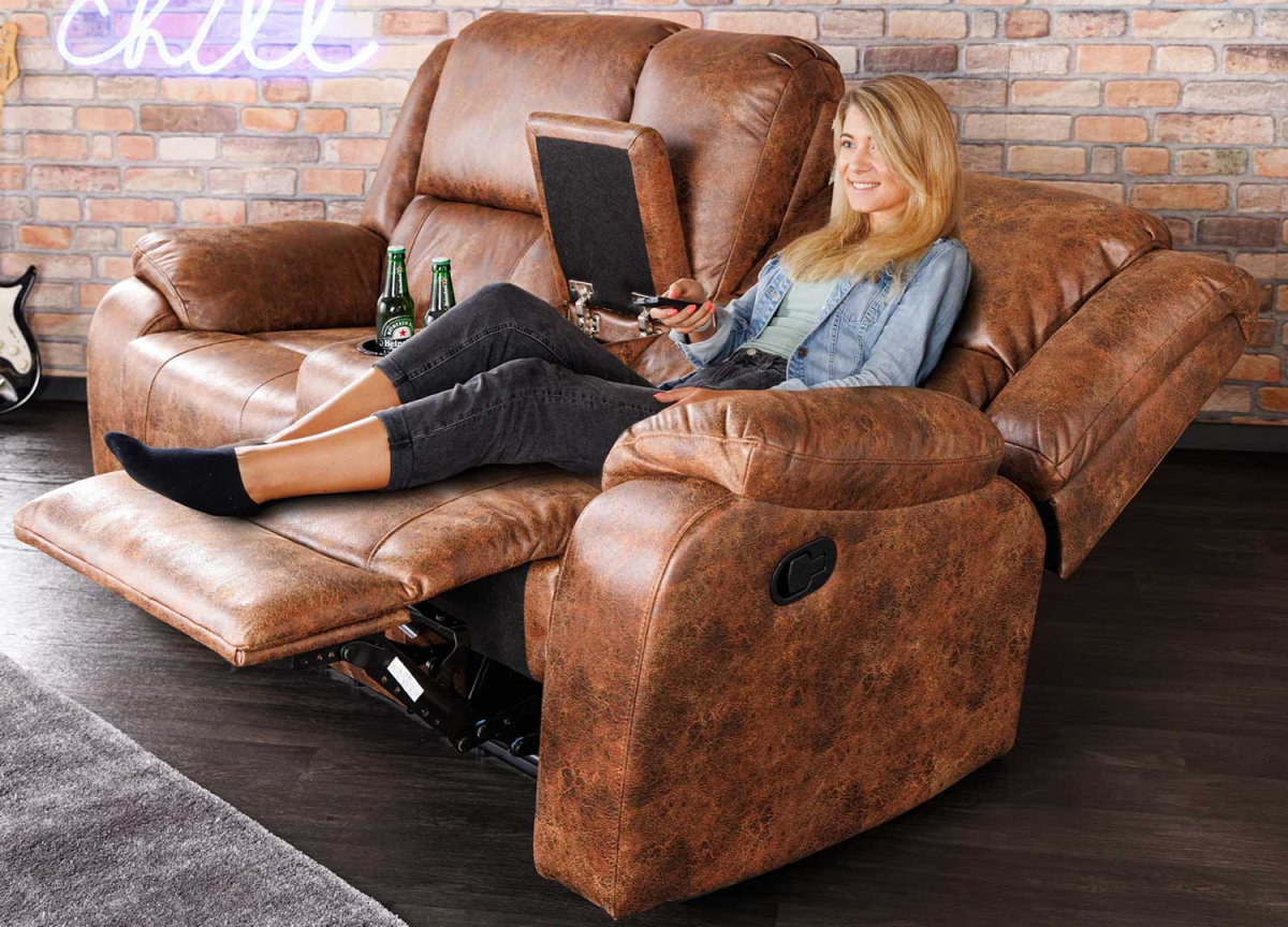 Fauteuil home cinéma 2 places marron vieilli