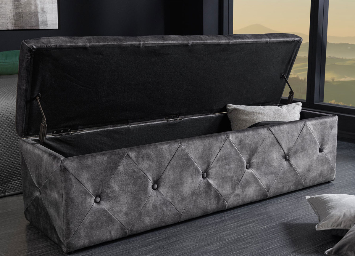 Banquette avec coffre 140 cm velours gris