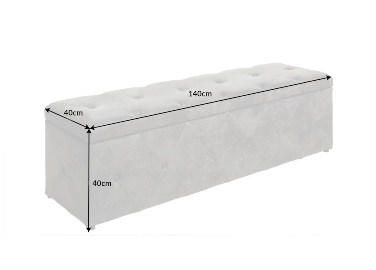 Banc Coffre 140 cm Velours Gris avec Boutons