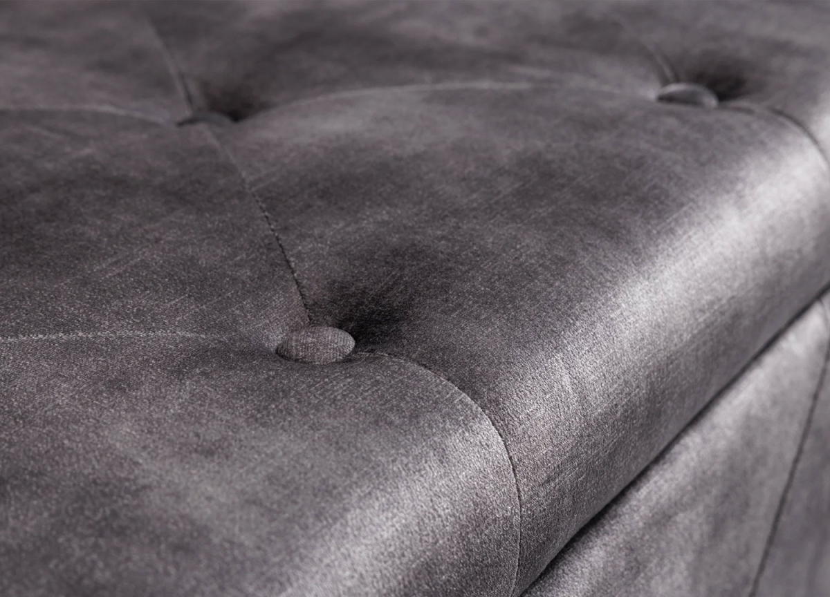 Banc Coffre 140 cm Velours Gris avec Boutons