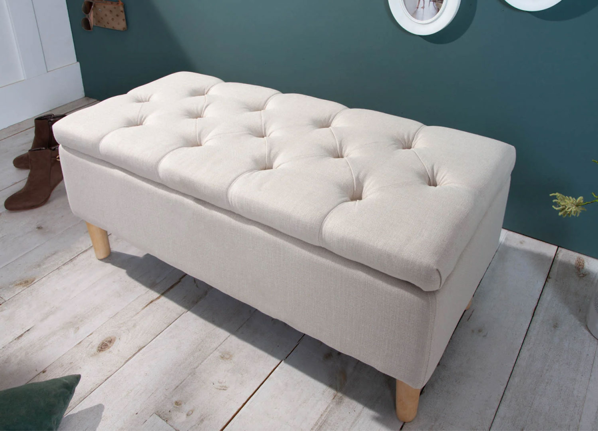 Banquette coffre scandinave beige et bois