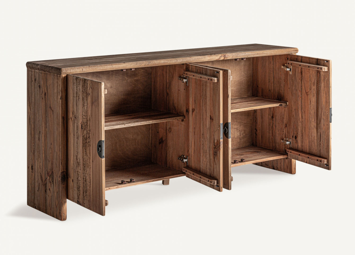 Buffet 4 portes en pin recyclé et métal style rustique