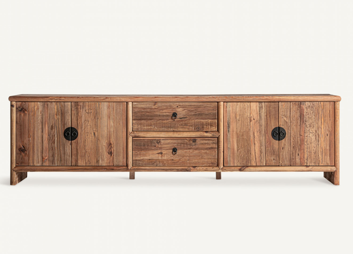 meuble tv 240 cm en bois de pin vieilli