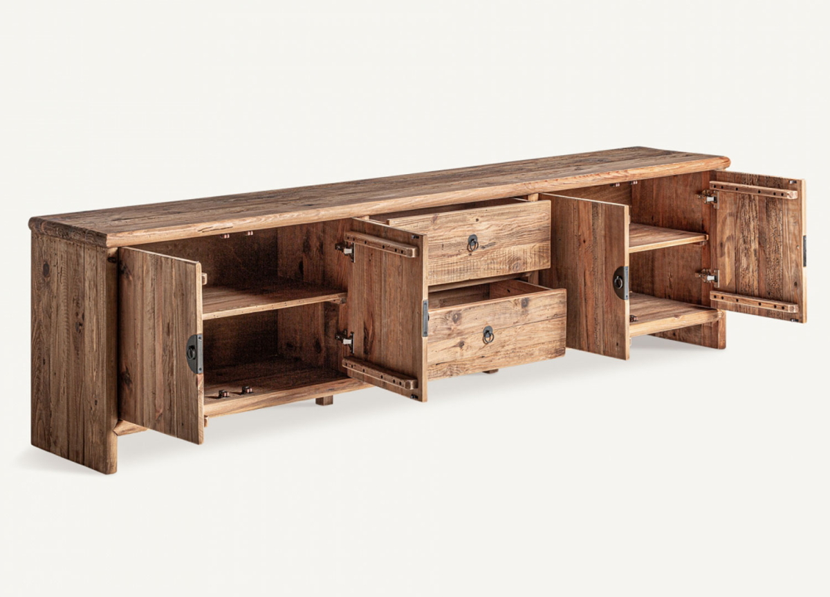 grand meuble en bois de pin 240 cm portes et tiroirs