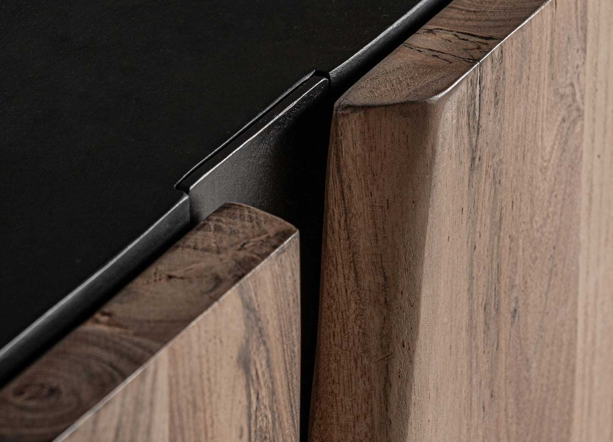 Buffet Moderne Acacia Noir et Façades Naturelles