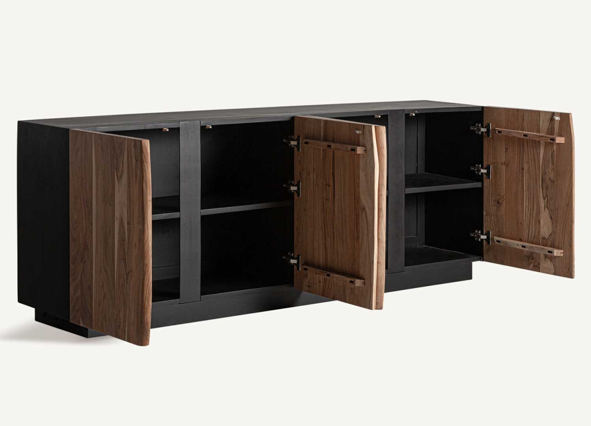 Buffet bois massif noir et naturel 220 cm