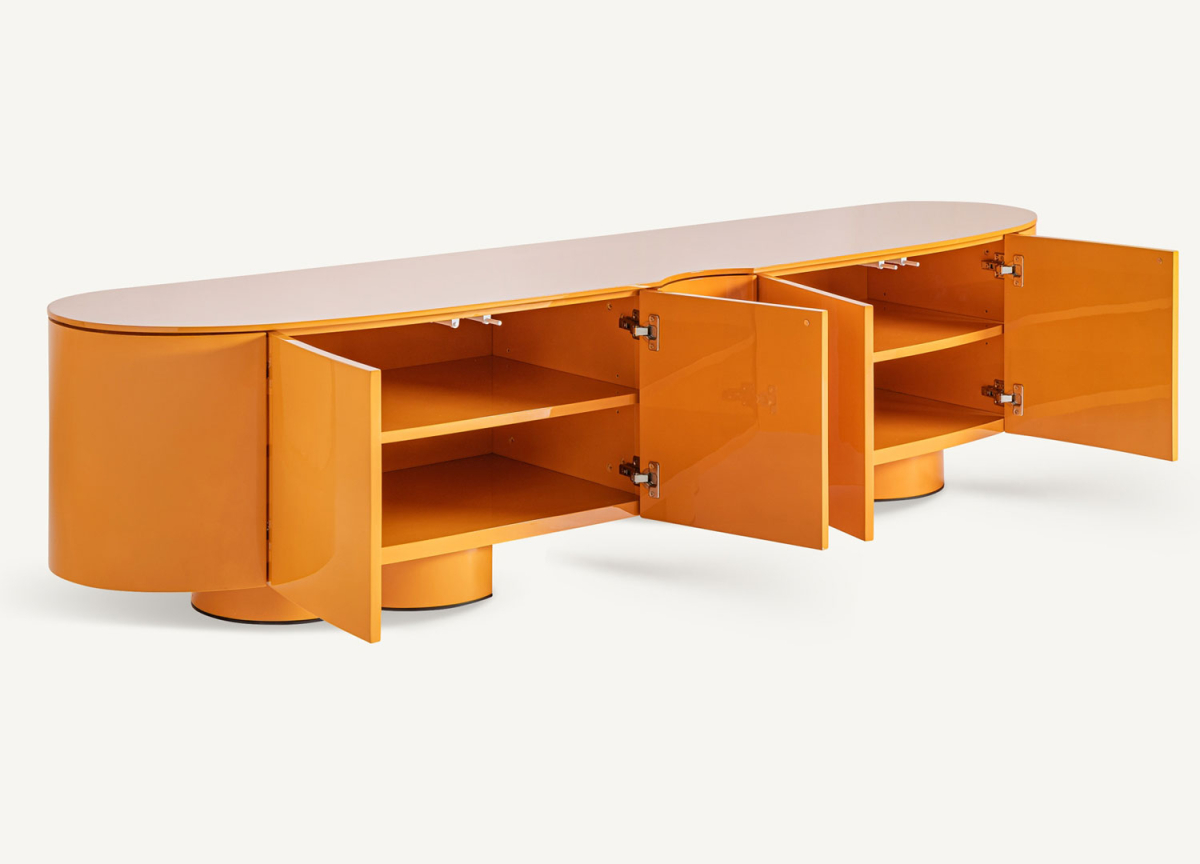 Meuble tv moderniste orange année 70