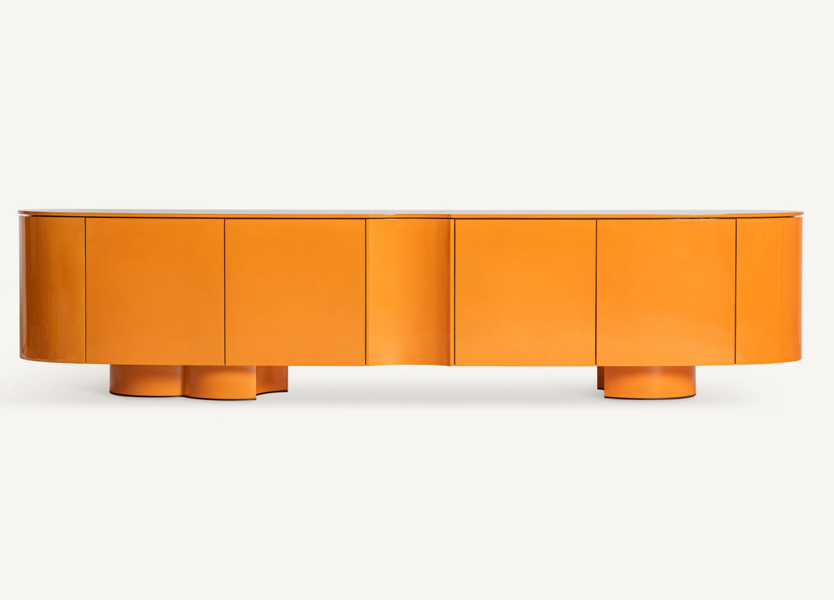 Meuble tv design rétro couleur orange laqué 220 cm