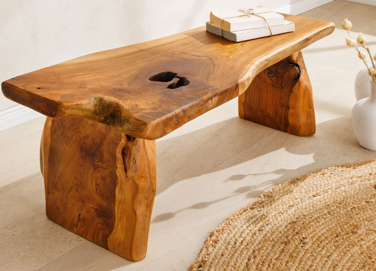 Banc à chaussures en teck avec imperfections