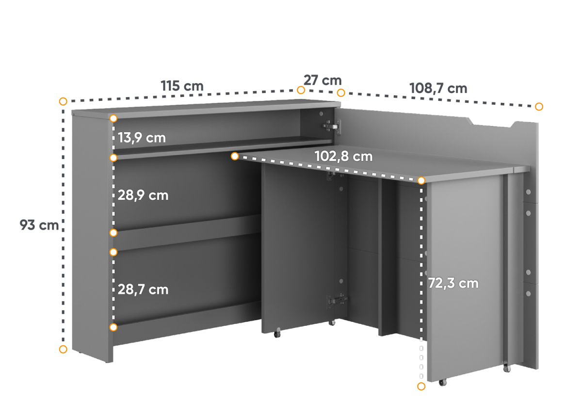 Bureau de travail pliable moderne couleur gris