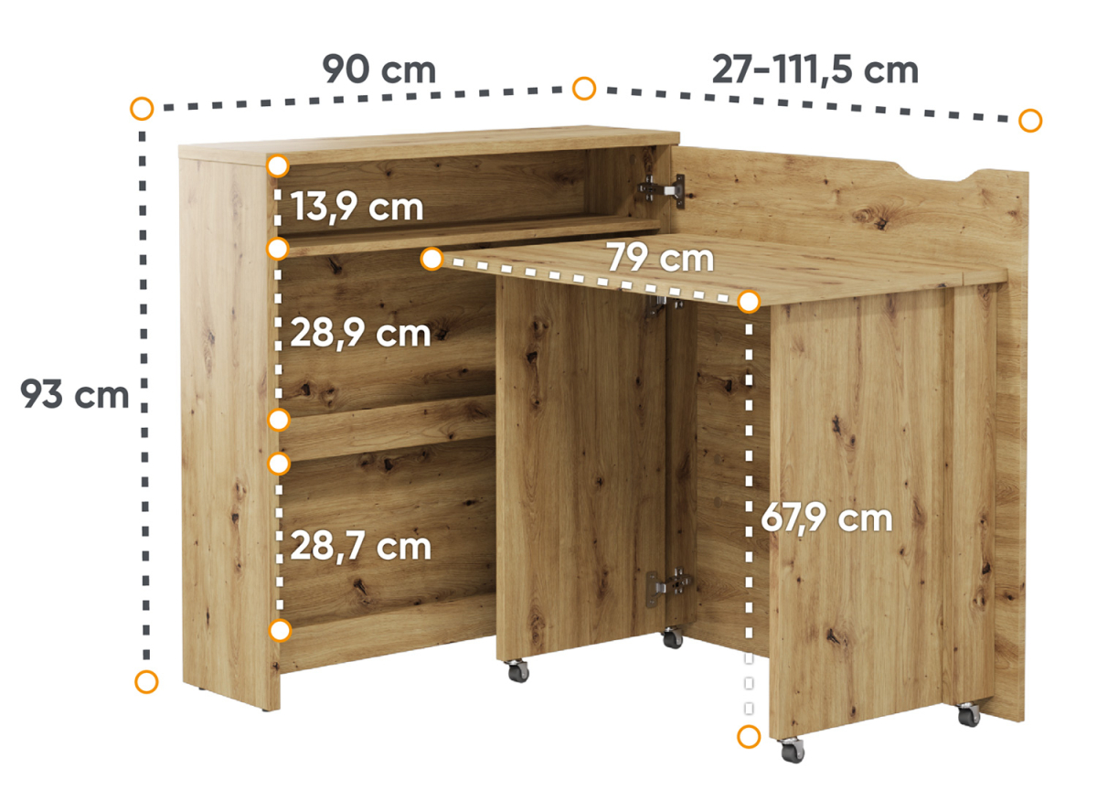 Bureau pliant chêne 90 cm