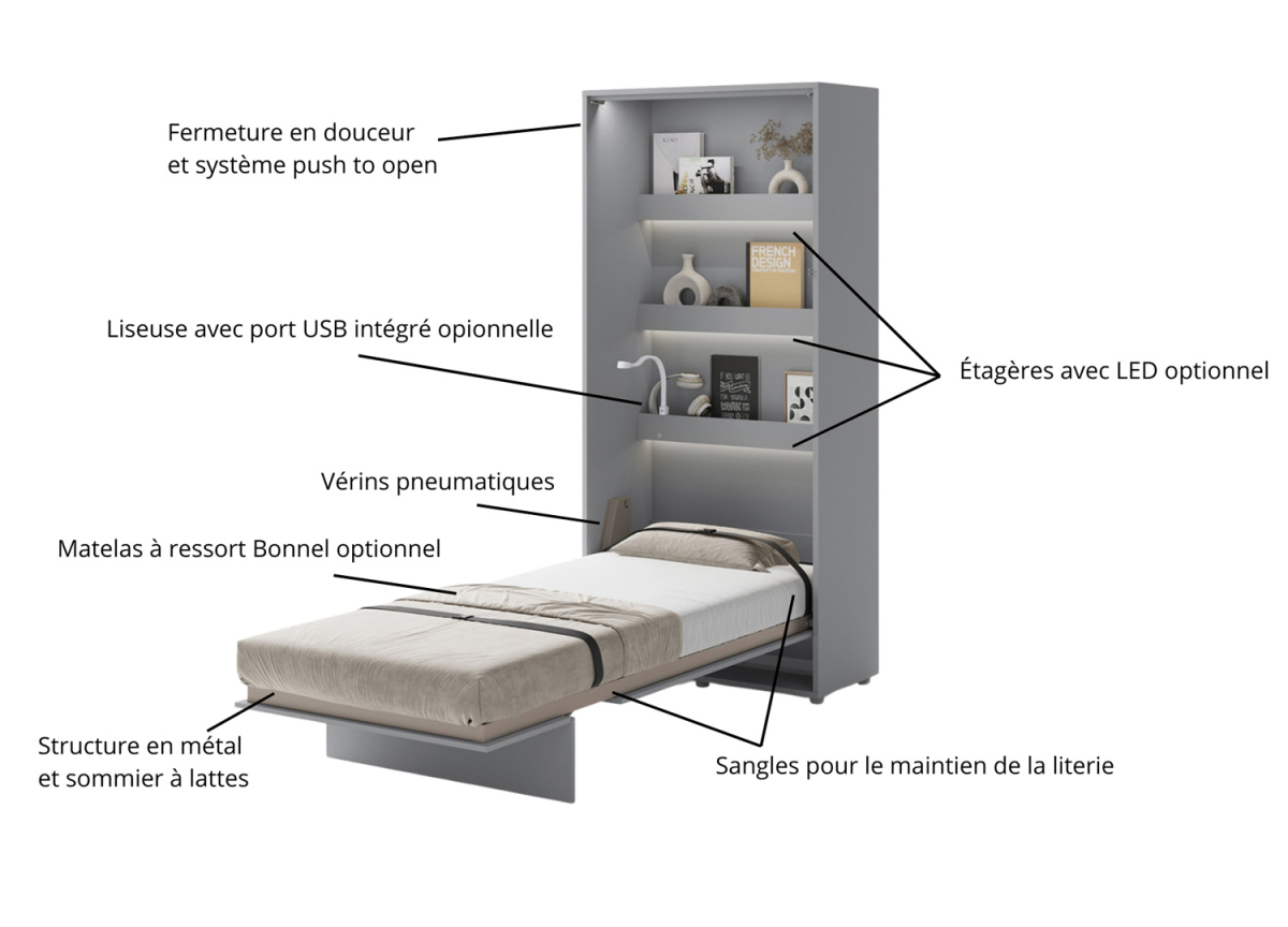 Lit coffre pliable 1 personne