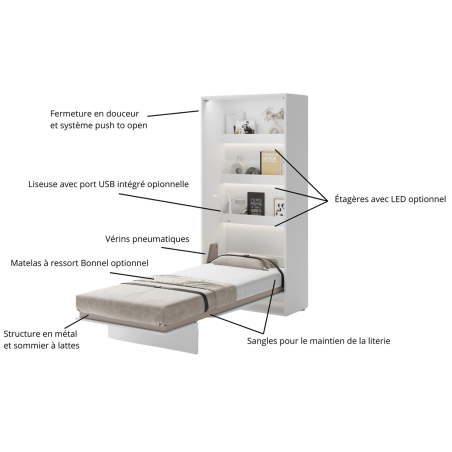 Lit coffre solution petit espace 90x200 cm