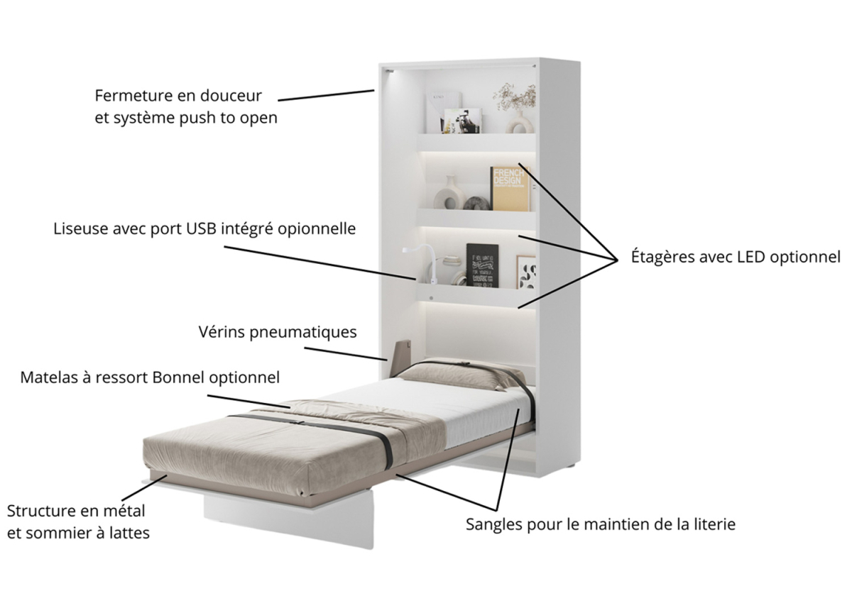 Lit coffre solution petit espace 90x200 cm