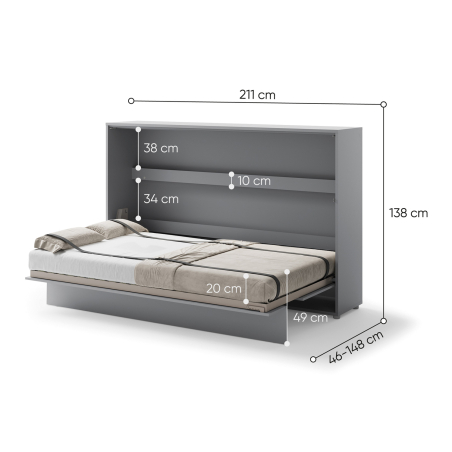 Lit gris gain de place 90x200 cm