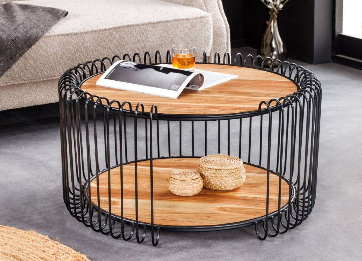 Table basse ronde 70 cm bois et métal