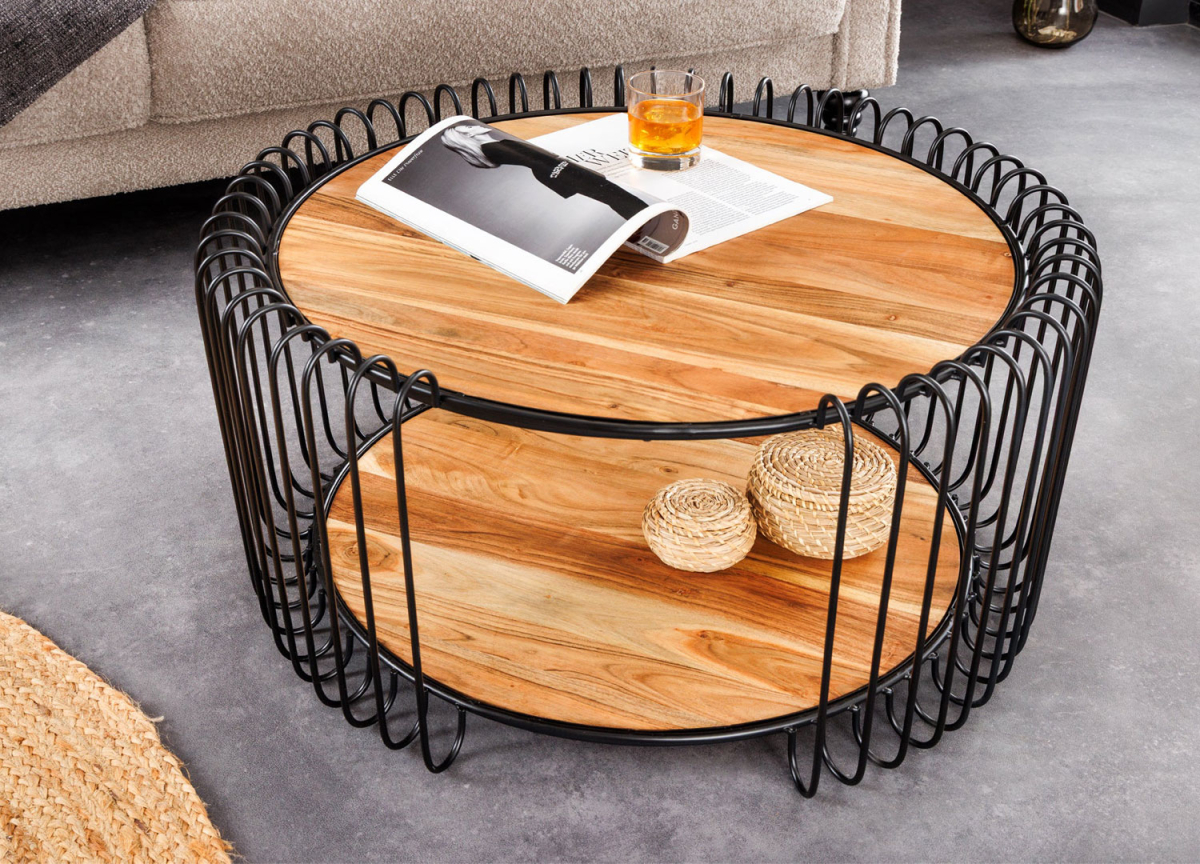 Table basse bois massif et métal noir