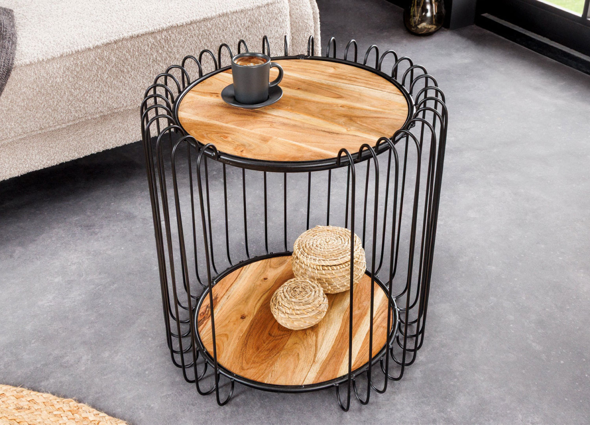 Bout de canapé rond 50 cm bois et métal