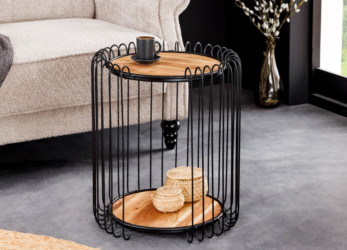 Bout de canapé moderne noir et bois 50 cm