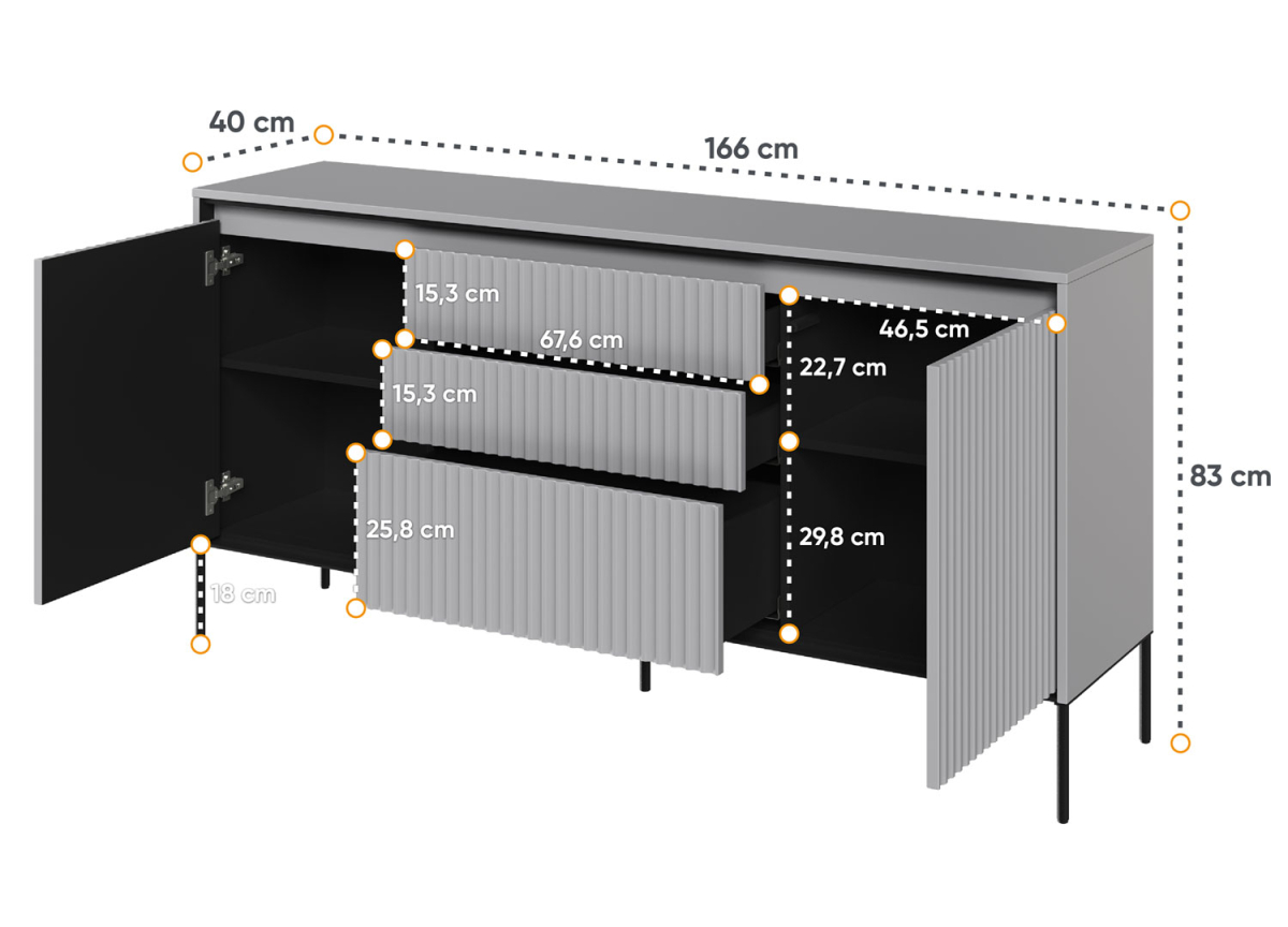 Buffet Moderne Gris et Noir 166 cm