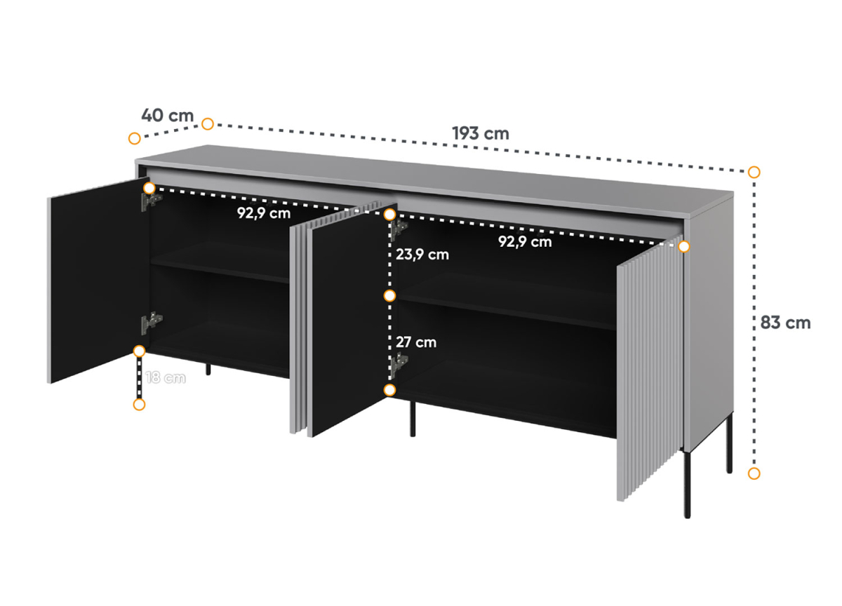 Buffet Long 4 Portes avec LED Intégré