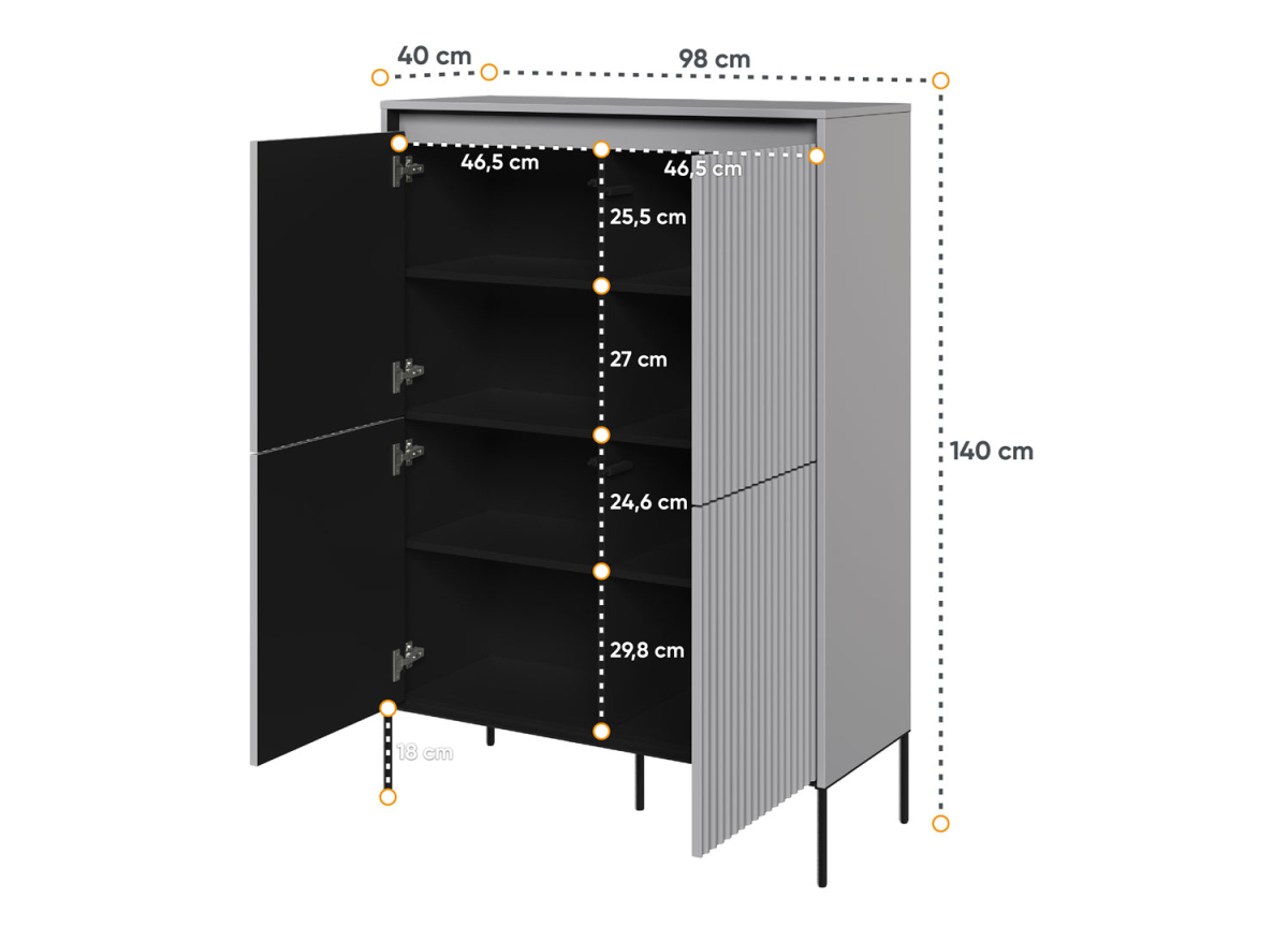 Buffet Haut 140 cm Gris avec LED